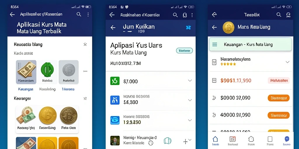 Antarmuka aplikasi 8364 dengan informasi nilai tukar terkini.