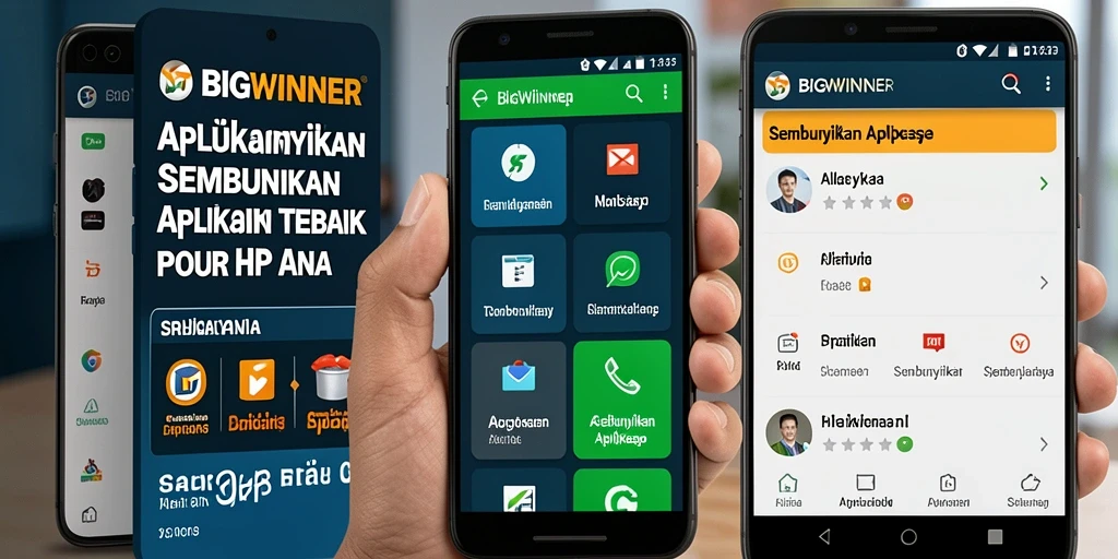 Antarmuka utama aplikasi BIGWINNER yang menampilkan fitur sembunyikan aplikasi.
