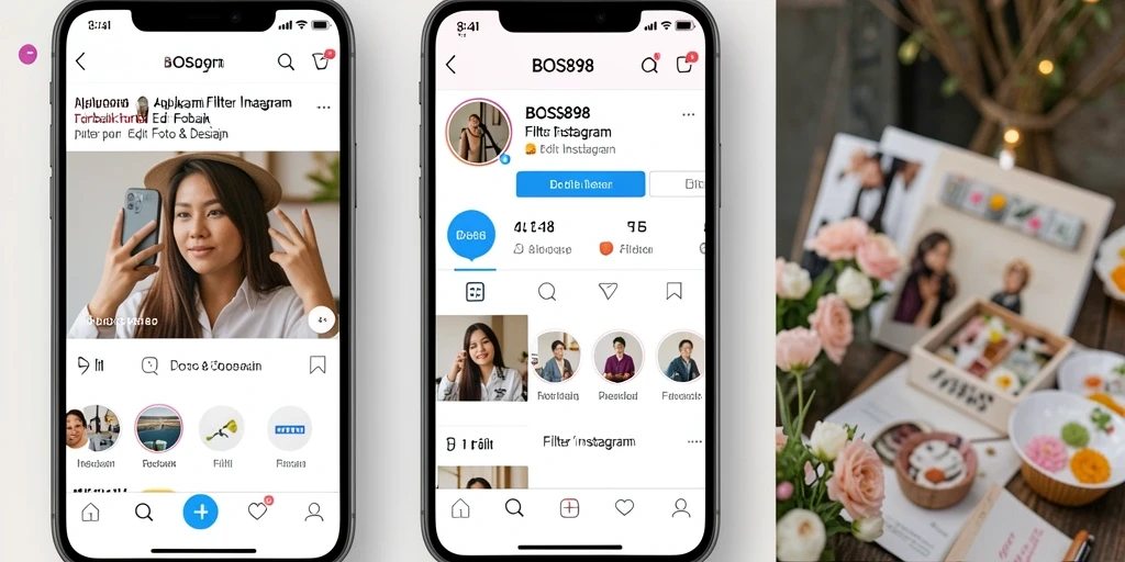 Tampilan antarmuka BOS898 dengan berbagai pilihan filter Instagram.