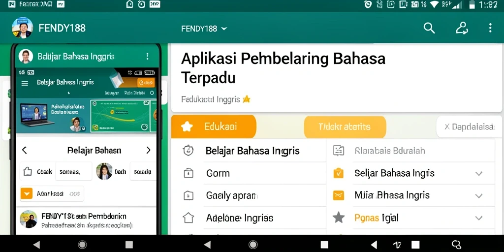 Tampilan aplikasi FENDY188 dengan fitur Belajar Bahasa Inggris yang interaktif.