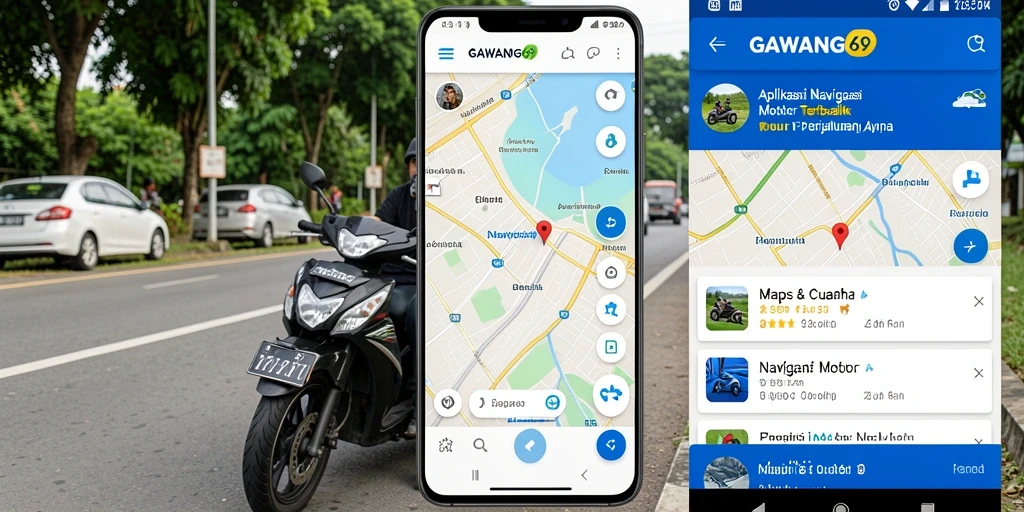 Antarmuka GAWANG69 menampilkan peta dan rute navigasi motor.