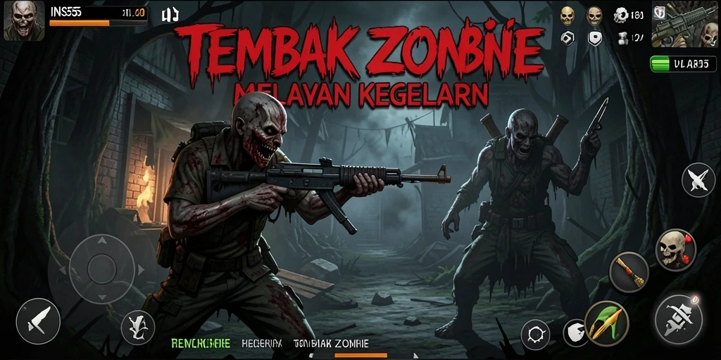 Antarmuka INS55 menampilkan aksi tembak zombie yang mendebarkan dan interaktif.