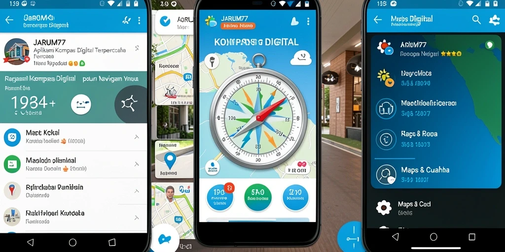 Antarmuka pengguna JARUM77 yang menampilkan kompas digital modern.