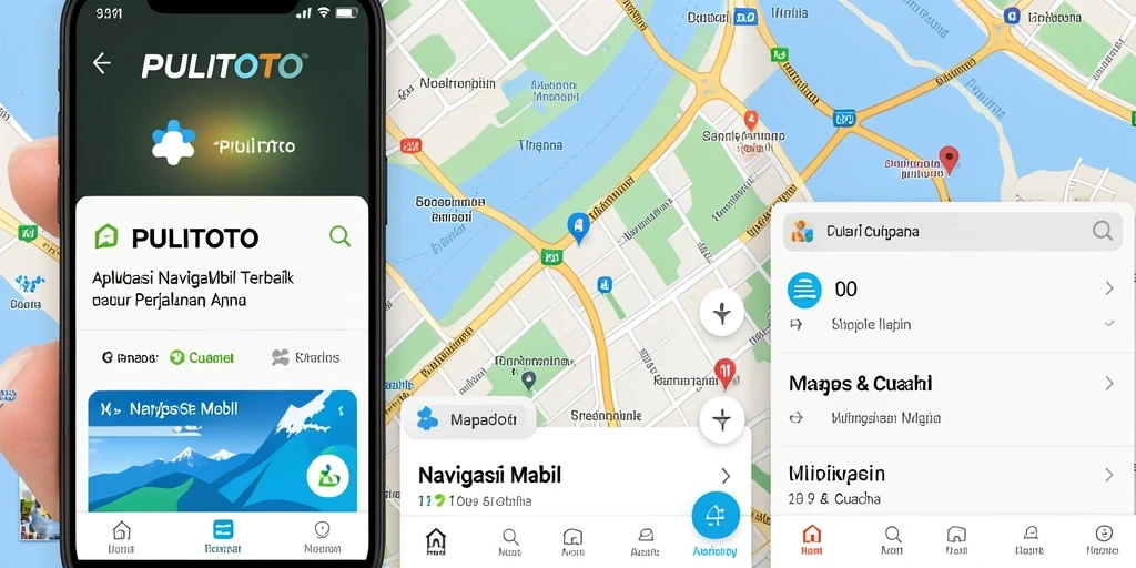 Antarmuka PULITOTO menampilkan fitur navigasi dan cuaca secara bersamaan.