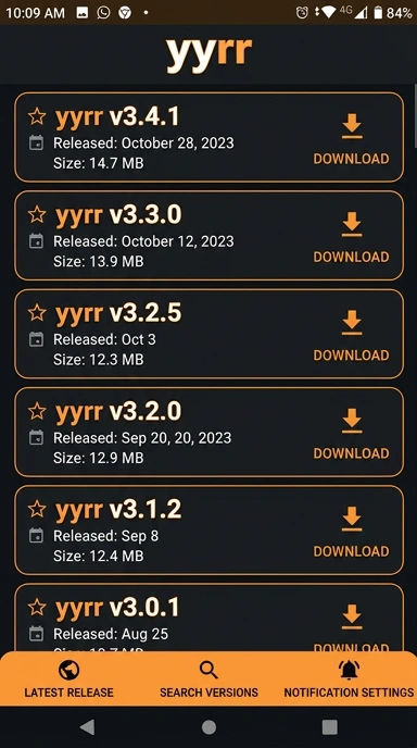 Riwayat Versi yyrr untuk Pengguna Android